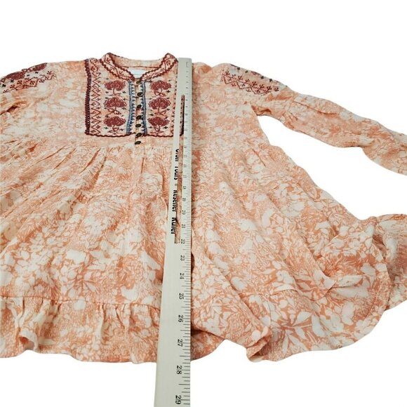 Anthropologie Blouse XSP Orange Claudia Embroidered Babydoll Tunic Top Boho - Picture 9 of 10